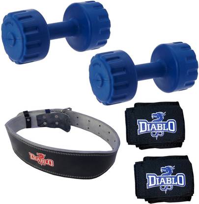 DIABLO Home Gym Combo Of 4 KG Pair Of Dumbbells With Leather Belt & Hand Wraps Fixed Weight Dumbbell