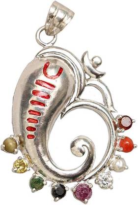 रुद्र डिवाइन Navaratna Om Silver pendant Navratna pendant with 100% Original Gemstones and pure silver For Unisex / Real Navaratan Pendant / navGreh Pendant / For nav Greh / 100% PURE SILVER AND ORIGINAL GEMSTONES are used in this pendant (Rudraksha Guaranteed Original and Stone are Genuine) सिल्वर