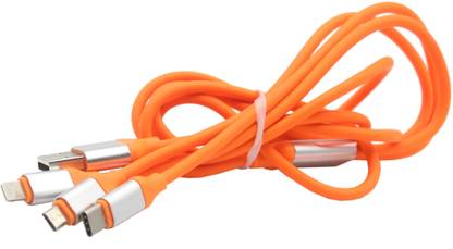 IMPRO Micro USB Cable 1.2 m Orange Colour 3 in 1 TPE Material Multi USB Cable for iOS, Micro and Type-C, Charges 3 Phone at Same Time, 1.2meter Long, 2.1 A Output