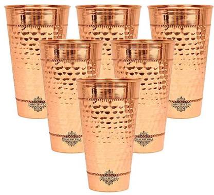 इंडियानार्टविला Set of Hammered Copper Big Lassi Glass with 2 Rings,Each 700 ML,Drinkware ग्लास