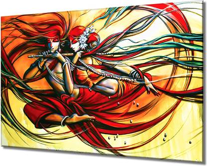 MPRO-TECH Radha Krishna Abstract Painting on Canvas for Living Room Digital Reprint 36 inch x 54 inch Painting