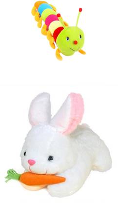 Agnolia Gift Basket White soft stuffed Rabbit and Caterpillar - 25 cm