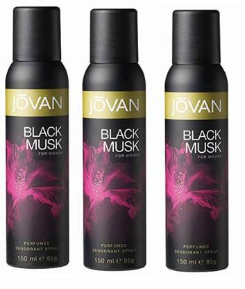 Jovan Black Musk Deodorant Body Spray For Women 150ML Each (Pack of 3) Deodorant Spray  -  For Women