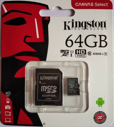 KINGSTON CANVAS Select 64 GB MicroSDXC Class 10 80 MB/s  Memory Card