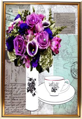GoodEase FLOWERS IN VASE & FRUIT PICTURE ART PRINT PHOTO FRAME Digital Reprint 14 inch x 2 inch Painting