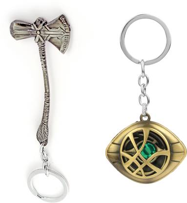 Gold Era Thor Axe New Hammer Keychain & Dr Strange Eye Key Chain