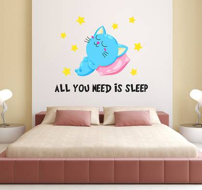 WALLDECORS 60.96 cm CARTOON CAT SLEEPING IMAGE Wall Stickers & Murals Self Adhesive Sticker