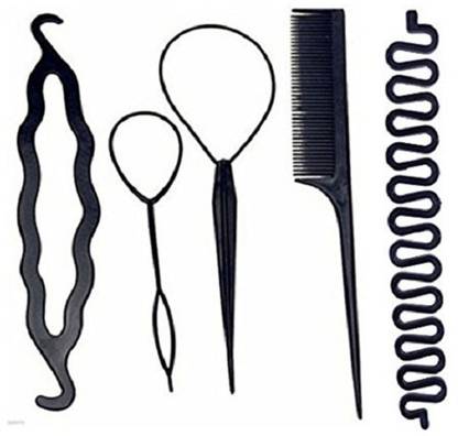 AURINKO Hair Comb Topsy Tail Braids Tool with Zig Zag Pony Tail Makers (Set Of 5 Pcs) hair combo