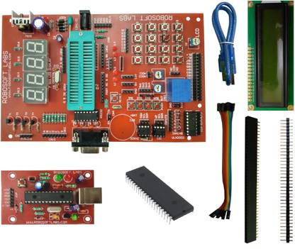 Robosoft Labs PIC 40PIN Board with 16F877A, 232 , RTC , 24C32, 2003 IC , LCD & PROGRAMMER Micro Controller Board Electronic Hobby Kit