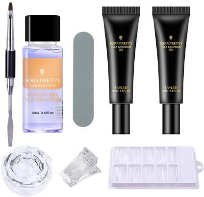 BORN PRETTY 8 in 1 Quick Poly Gel Kit Slip Solution False Mold Brush Tips Clip Nails Extension Kit