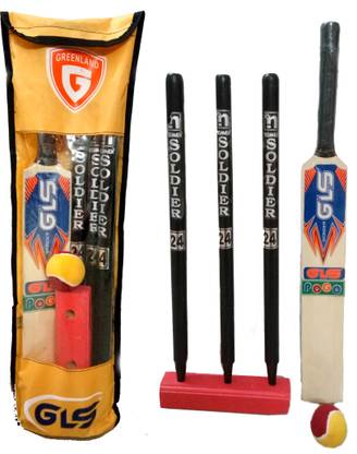 GLS 6-7 Yr Baby(Size 2)7 Pc Cricket Combo Kit-1 Bat 3 Wicket 1 Base 1 Ball 1 Kit Bag क्रिकेट किट