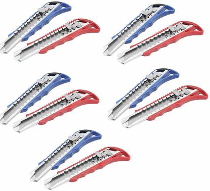 Techtest (Pack of 10) Cardboard Cutter Utility Knife Thermocol Radium Cutting Paper for Craft Art Thermacol Blade Cut Nifes Tools Crafts Work Lamination Cuter Knives Card Board Tool Sunboard Sharp Plastic Grip Hand-held Paper Cutter