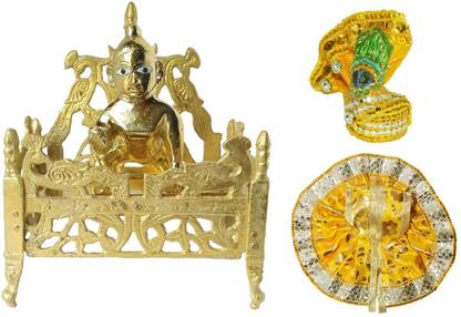 Shriram Traders Brass Laddu Gopal/ Thakur Ji Idol (8.5x5.5x9 cm) & Singhasan (Free Poshak & Pagdi) By Shriram Traders Decorative Showpiece  -  16 cm