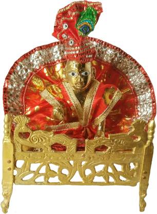 Shriram Traders Brass Laddu Gopal/ Thakur Ji Idol (5x3x5 cm) & Singhasan (Free Poshak & Pagdi) By Shriram Traders Decorative Showpiece  -  12.5 cm