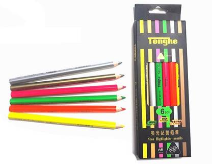 TONGHE 10 MM COLOR HIGHLIGHTER PENCIL PACK OF 6 (MULTI COLOR) TRIANGULAR Shaped Color Pencils