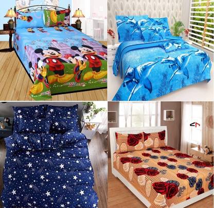 Tuteja Home Decors 144 TC Cotton Double 3D Printed Flat Bedsheet