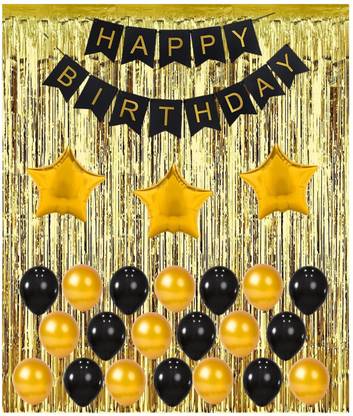Bash N Splash Black & Gold Happy Birthday Party Decoration Pack