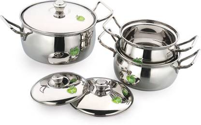 JVL Stainless Steel Blaze Pot - 3Pc (850ml, 1300ml, 2200ml) Induction Bottom Cookware Set