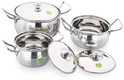 JVL Blaze Pot Silver Touch 3 Pcs ( 850ml, 1300ml, 2200ml) Induction Bottom Cookware Set