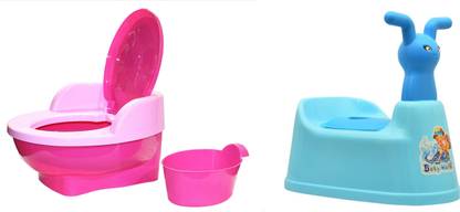 Nabhya Combo Of 2 Baby Toilet Training Potty Seat with Upper Closing Lid Removable Bowl Potty Seat And Cartoon Face with Removable Tray & Closing Lid(Pack of 2) Potty Seat