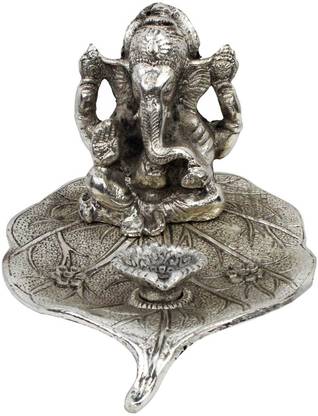 Halowishes Lord Ganesha Pretty Pooja Idol in White Metal Decorative Showpiece  -  9 cm