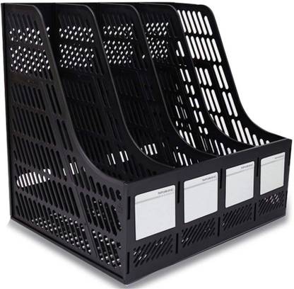 Techsun 4 Compartments Plastic Multifunction Section Divider Document File Paper Magazine Rack Holder for Tabletop Office Home School Desktop Bookshelf Box