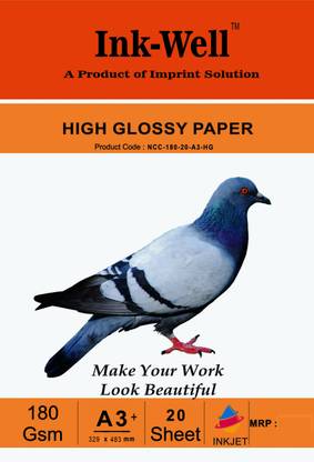 Ink Well Photo Glossy Paper A3 plus Size Castcoat - 180 GSM, 20 Sheets Unruled A3 plus 180 gsm Photo Paper