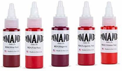 DYNAMIC Red Tattoo Color Ink Combo 1oz ( red, red,magenta, red,fire red) Tattoo Ink