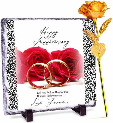 alwaysgift Its Your Anniversary Stone Tile & Golden Rose Combo