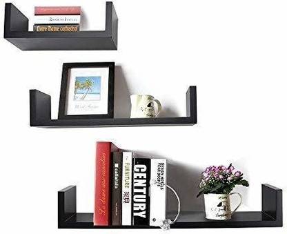 Fancy Shoppee U-shaped wall shelf(Black) Wooden Wall Shelf
