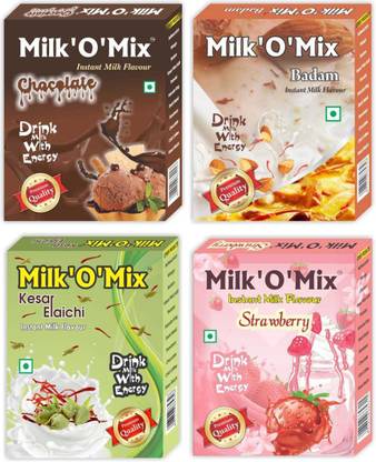 Milk'O'Mix Chocolate, Badam, Kesar Elaichi and Strawberry Flavored Milk Powder
