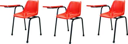 Finch Fox Student Chair with Glossy Seat & Writing Pad, Heavy 1" Inch Pipe, Anti Skid Buffer, in Flash Red Glossy Color with 1 Year Warranty (Set of 3) NA Study Arm Chair