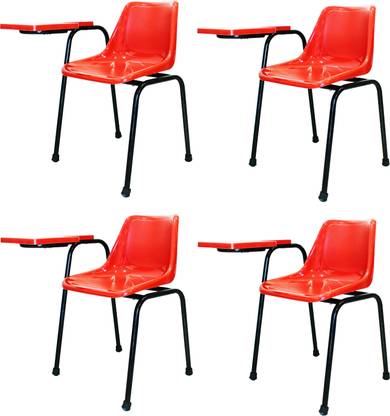 Finch Fox Student Chair with Glossy Seat & Writing Pad, Heavy 1" Inch Pipe, Anti Skid Buffer, in Flash Red Glossy Color with 1 Year Warranty (Set of 4) NA Study Arm Chair