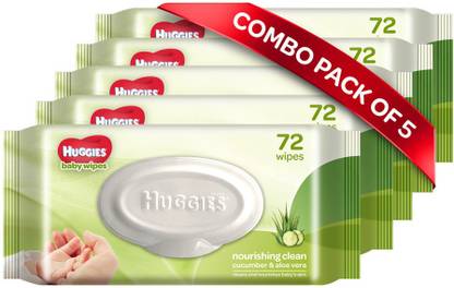 Huggies Baby Wipes - Cucumber & Aloe, Pack of 5 (360 wipes)