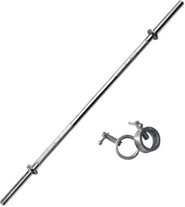 Aurion 28 mm 4 Feet Solid Barbell Straight Weight Bar with 2 Locks Weight Lifting Bar