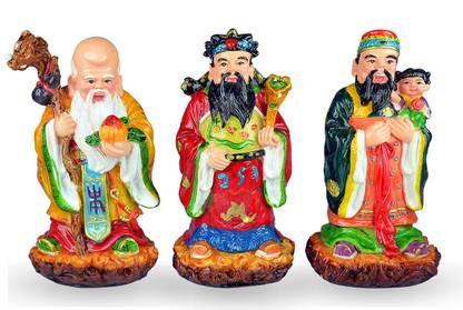 REIKI CRYSTAL PRODUCTS Fuk LUK Sau 3 Wise Men and Chinese Gods of Health Wealth and Happiness Symbol of Vastu Feng Shui Decorative Showpiece  -  13.5 cm