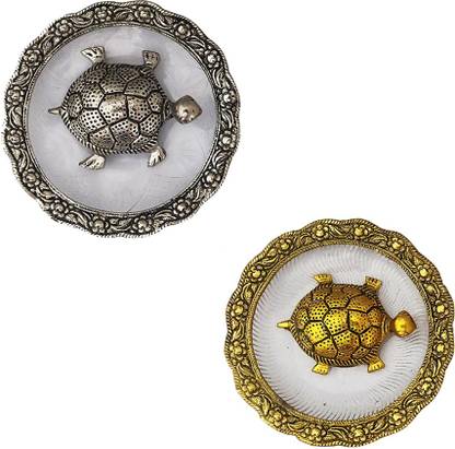 Divya Mantra Feng Shui Metal 4” Tortoise / Turtle with Glass Water 5.5” Decorative Showpiece  -  8 cm