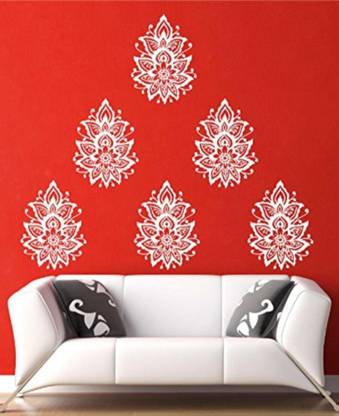 STICKER STUDIO 180 cm Wall Sticker (Mash kolam mootif,Surface Covering Area - 180 x 132 cm) 6 Qty. -- white_wh1829 Self Adhesive Sticker