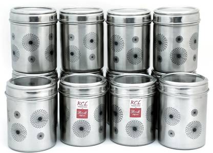 KCL Stainless Steel Container / Storage / Deep Dabba - Set of 12  - 750 ml स्टील चाय कॉफी और चीनी डब्बा