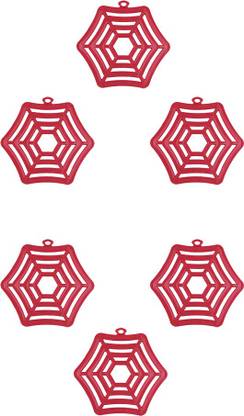 CREW4 6 Pcs Spider Web Design red color Set Anti-Slip Table Mat Hot Pot Mat GLOSSY Trivet