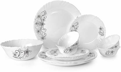 cello Pack of 13 Opalware Imperial Dinner Set 13 Pcs -Camber Black Dinner Set