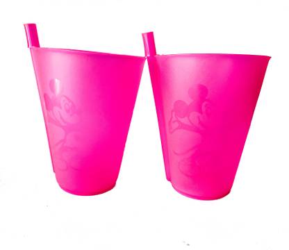 Feel alive Set of 2 Mickey Mouse Cup with Built-In Straw for Birthday Party Return Gift Plastic Coffee Mug