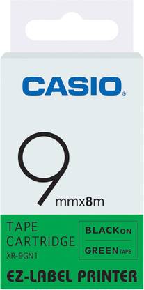 CASIO 9mm Color Label Printer Tape (Black on Green) Self-Adhesive Paper Label