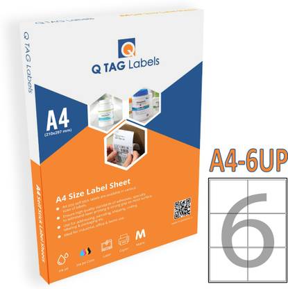 Q TAG QTAG 6 LABEL(100 X 94) / A4 Permanent Self Adhesive Paper Label