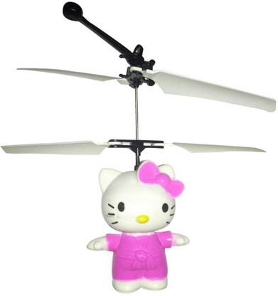LITTLEMORE Plastic Hand hello kitty Induction Control Flying Helicopter Toy with Infrared Sensor, USB Charger and Flashing Light