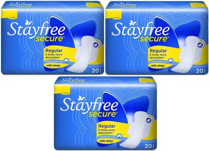 STAYFREE Secure Cottony Soft Regular Wings Sanitary Pad (Pack of 20+20+20) Sanitary Pad