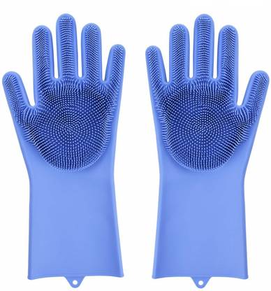 Triangle Ant â¢ Silicone Gloves with Wash Scrubber Non-Slip for Household Cleaning Great for Protecting Hands in Dishwashing , Car Washing , Pet Grooming , Kitchen , Bathroom , Cleaning Lavender Wet and Dry Glove Set