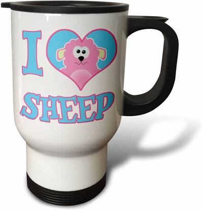 3dRose I Heart Love Sheep Cartoon Travel 14oz Stainless Steel Stainless Steel Coffee Mug