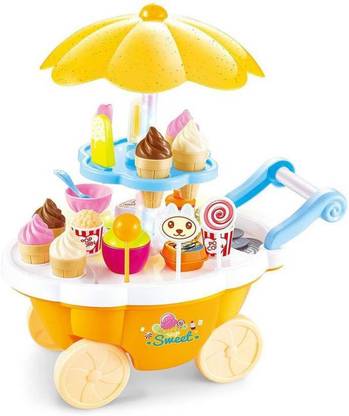 WHITE POPCORN Ice Cream Sweets Cart with Music Role Play Toys for Boys & Girls