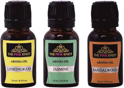 THE PINK KNOT Lemongrass , Jasmine & Sandalwood set of three aromatic fragrant diffuser oil (15ml each) Aroma Oil Lemongrass , Jasmine & Sandalwood set of three aromatic fragrant diffuser oil